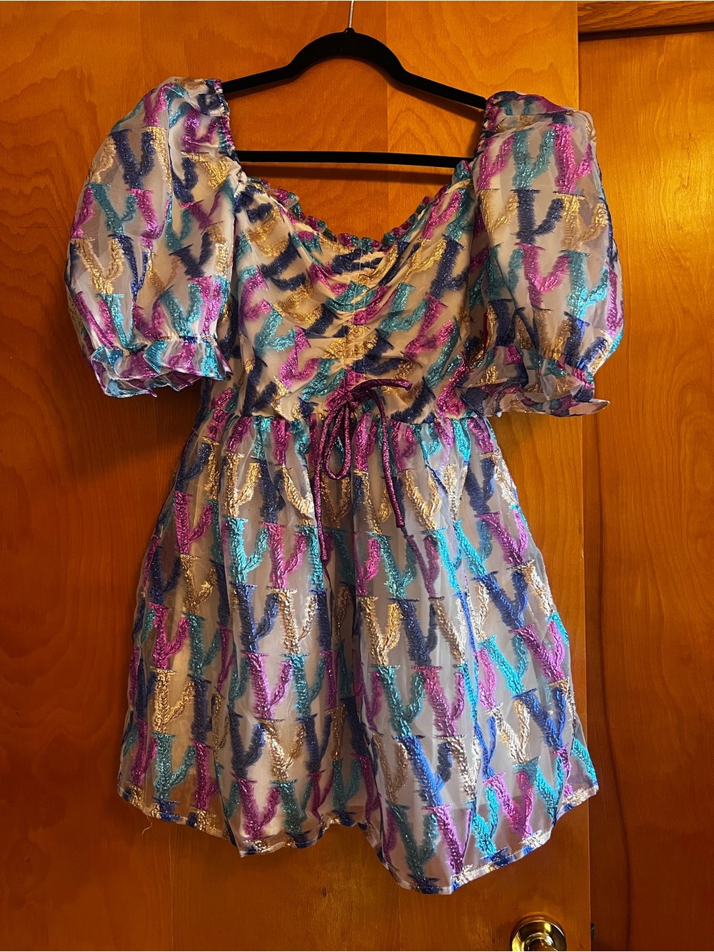 Buddy Love Multi-Color Puff-Sleeve Mini Dress
